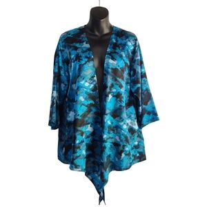 Travel Elements Women's Blue Black White Open Front Top Blouse Size L NWT